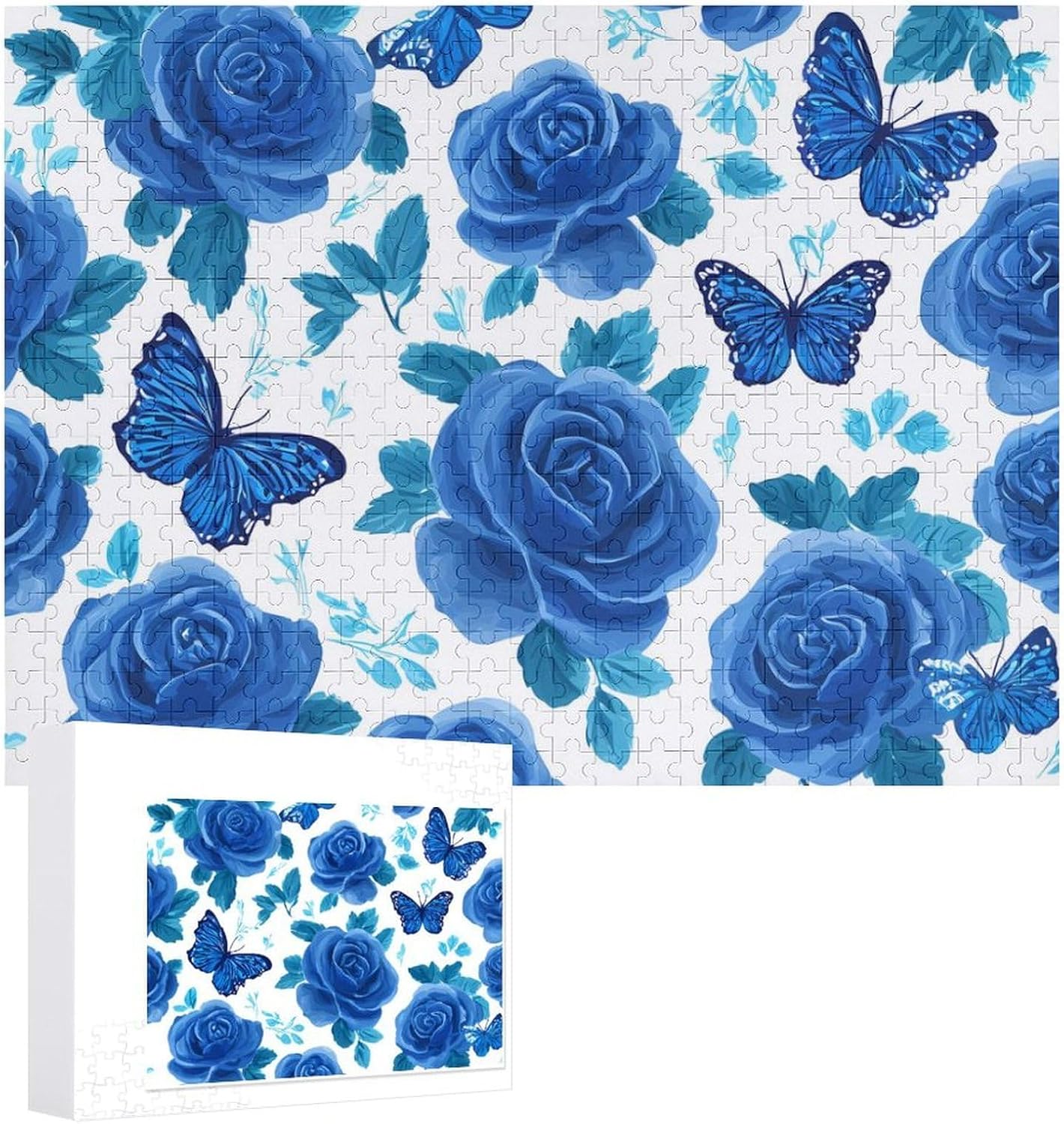 Blue Butterfly Floral Puzzles for Adults 500 PCS Wooden Jigsaw Puzzle Wall Decor Christmas