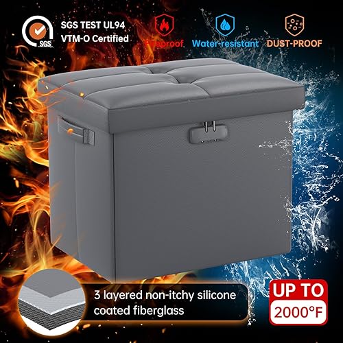 Miniatura 5 de DocSafe Otomana de almacenamiento con cerradura, taburete otomano plegable ignífugo con almacenamiento seguro para documentos importantes, taburete