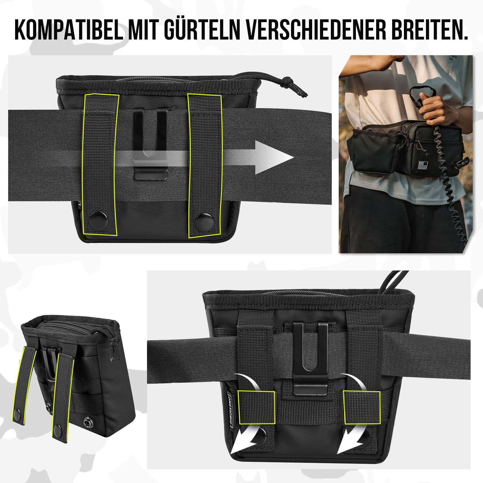 OneTigris Leckerlitasche für Hunde, Große Bauchtasche Hundetraining, Gassi Tasche Hund mit Magnetverschluss und Inklusive Kotbeutelspender, mit Herausnehmbarer Leckerlibeutel, für Taktisches Training