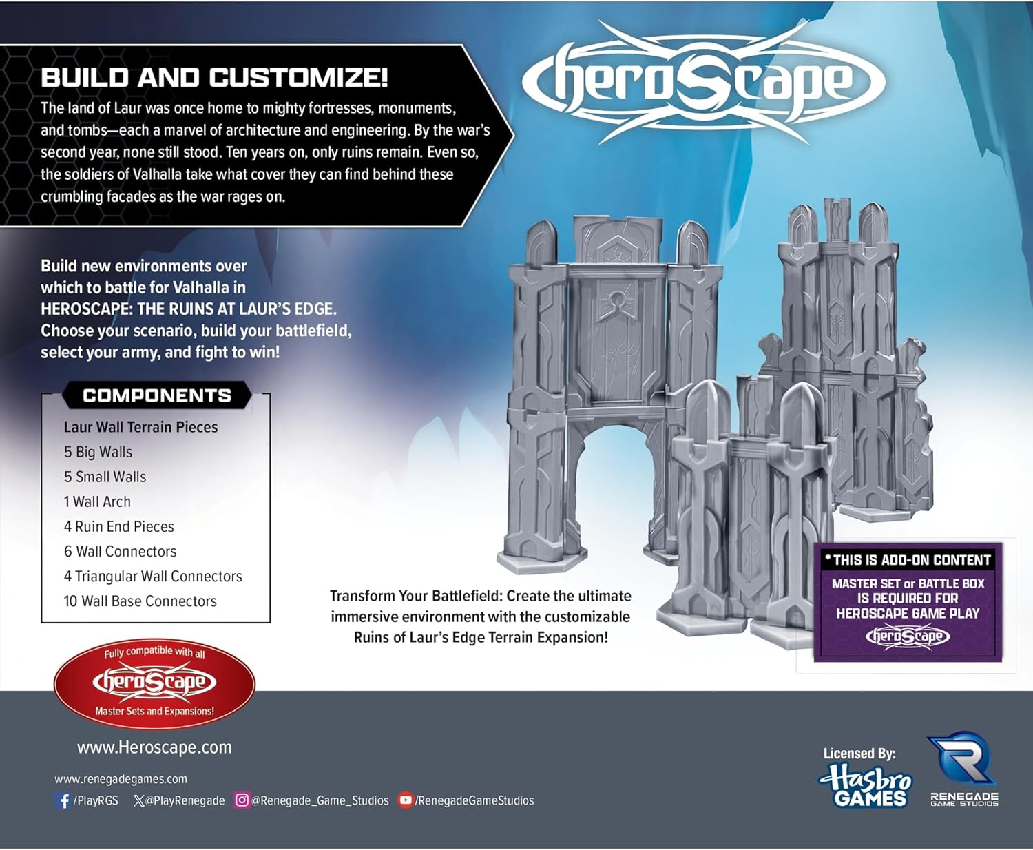 Renegade Game Studios Heroscape The Ruins at Laur's Edge Terrain Expansion Stackable Wall Pieces