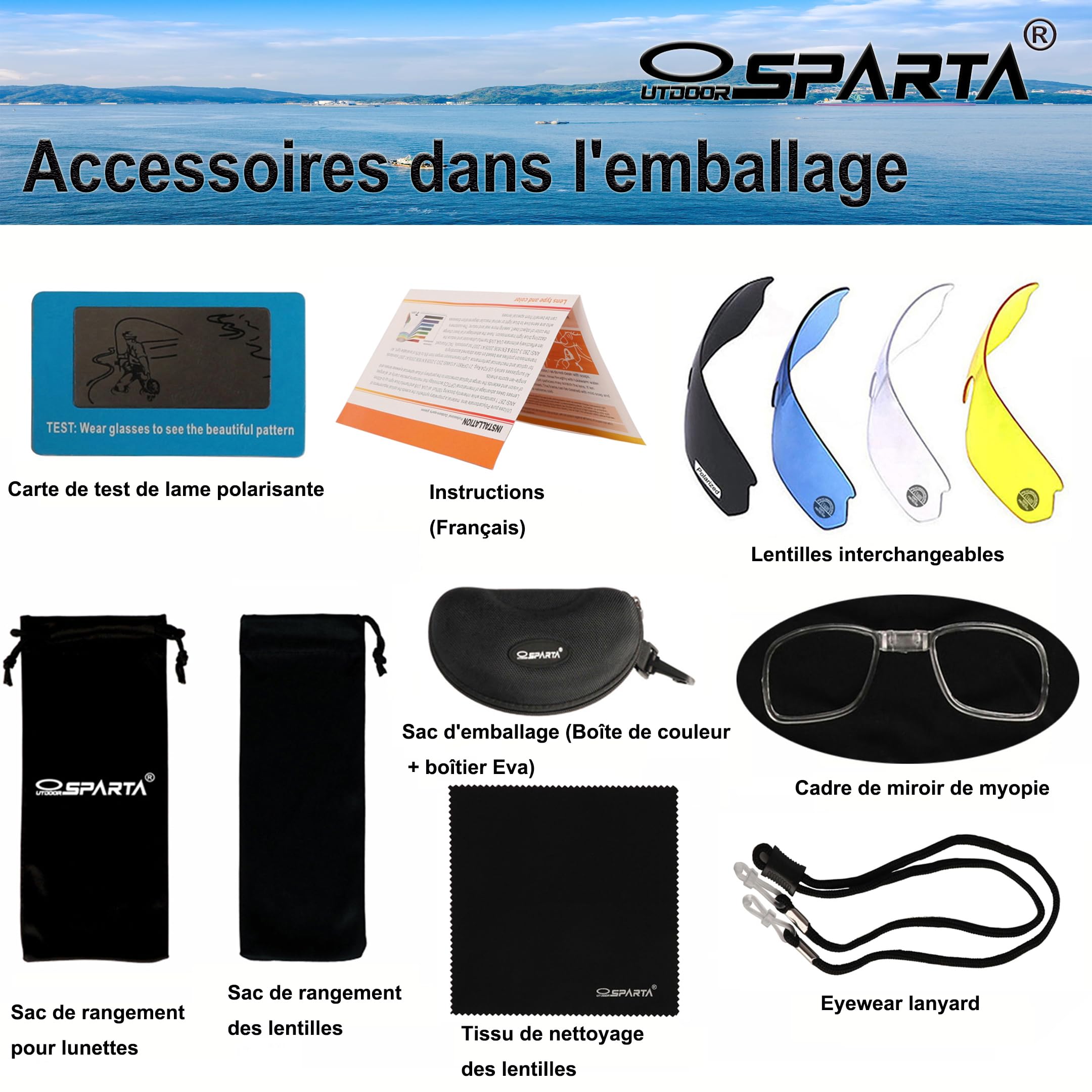 Lunettes de soleil de sport polarisées avec 5 verres interchangeables pour homme et femme