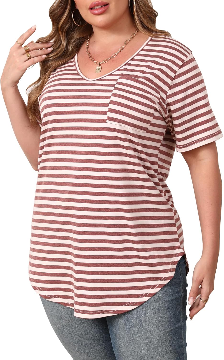 Womens Casual Scoop Collar Plus Size T Shirts Short Sleeve Loose Summer Tops Tee - Image 4