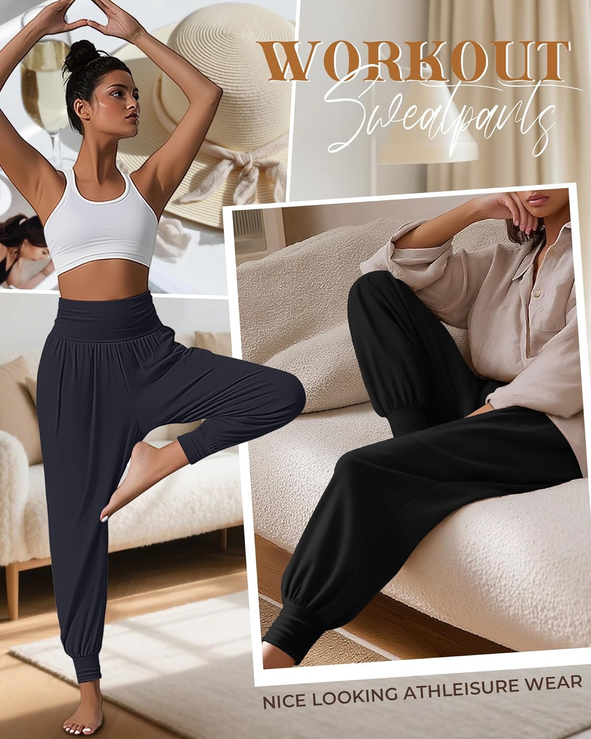 Ficerd 3 Pack Women's Lounge Pants, Cozy Yoga Joggers with Pockets High Waisted Workout Sweatpants Lightweight Comfy Pants - Image 4