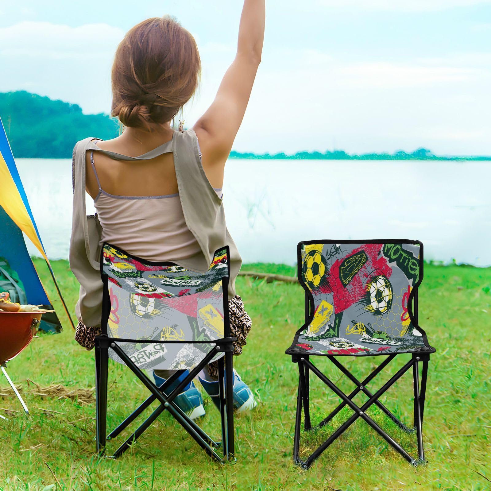 Campingstuhl mit abstraktem Fußballmuster, kühles Spielen, Fußball, Strandstühle, Klappstuhl, Rasenstühle, Outdoor-Stuhl für Camping, Picknick, Sport, Grillen Sonstiges