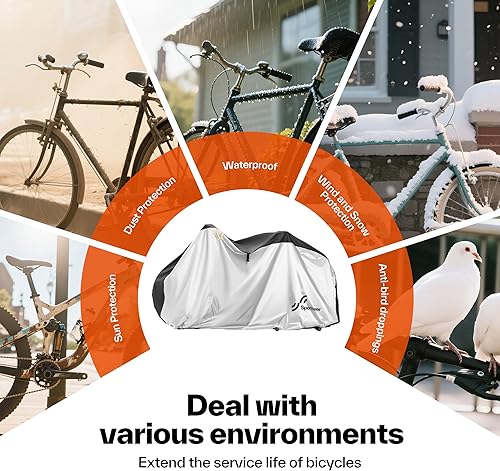 Miniatura 9 de Sportneer Cubierta de bicicleta: 190T Impermeable al aire libre Bicicletas cubiertas para prevenir la lluvia, sol, polvo UV, viento, con agujeros de