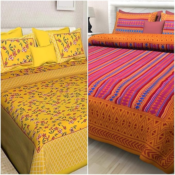 BedZone 100 Cotton Rajasthani Jaipuri King Size Printed Bedsheet Combo