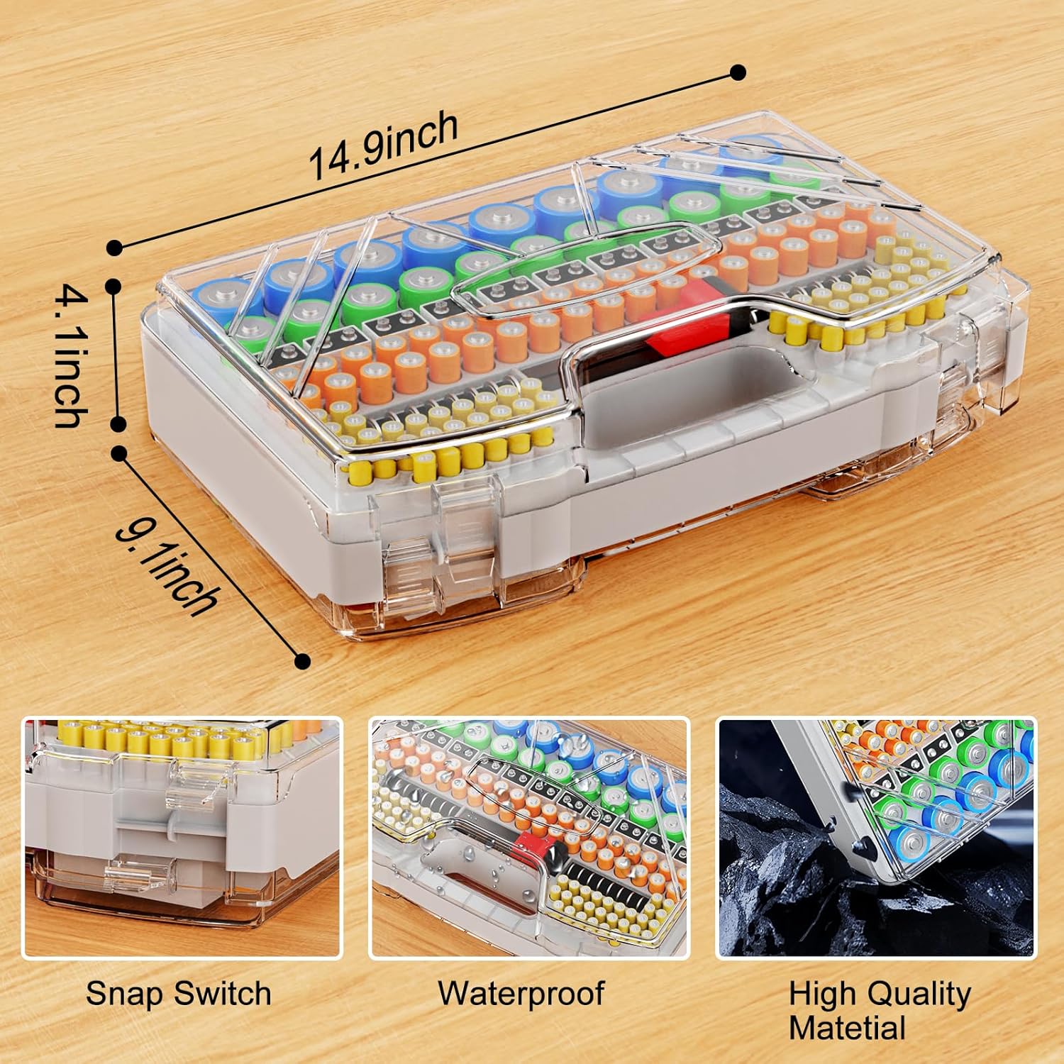 Battery Organizer Storage Holder Box Case with Tester, New Ultra-Large 285+Batteries Double-Sided Variety Pack, Holds AA AAA 4A C D 9V 3V Button Cell Lithium18650 CR2 CR123 CR1632 LR44 (Grey)