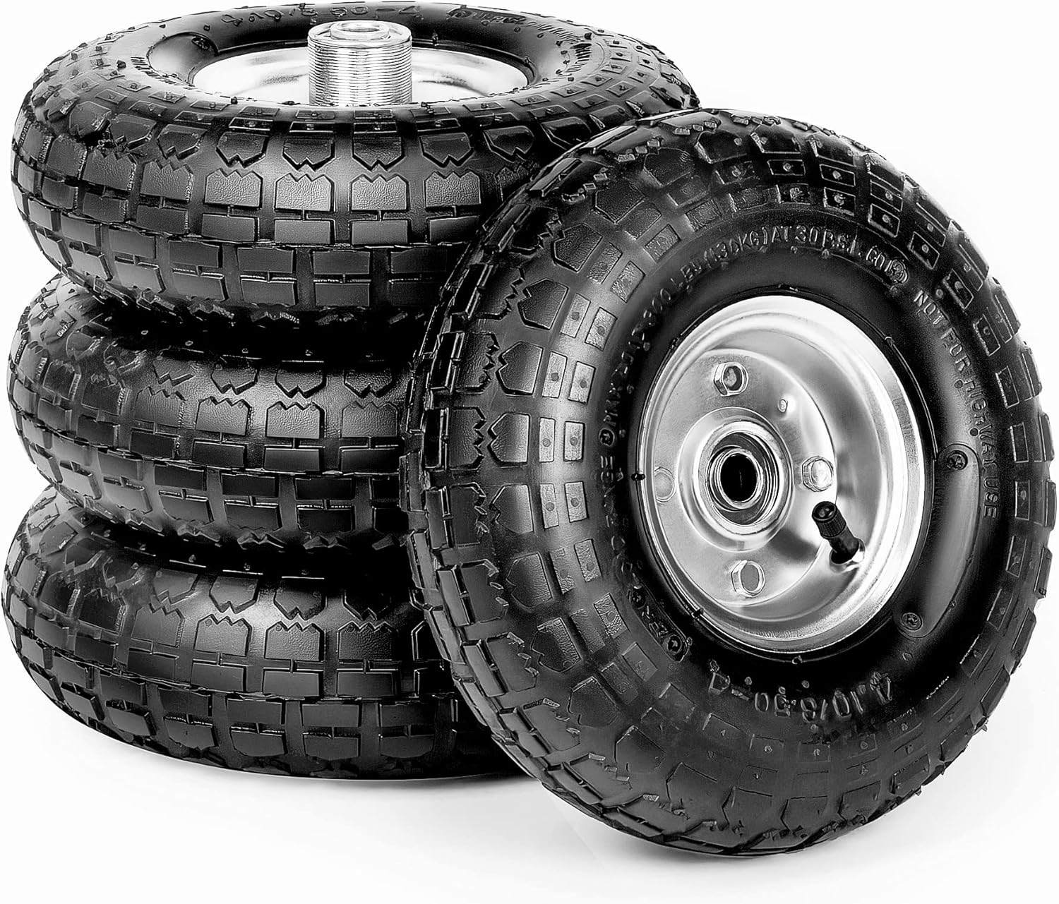 10-Inch Replacement Tire and Wheel 4.10/3.50-4" - 10” Pneumatic Utility Tires for Cart, Dolly, Hand Truck, Generator, Lawnmower, Garden Wagon with 5/8” Axle Bore Hole - Double Sealed Bearings (4 pack)