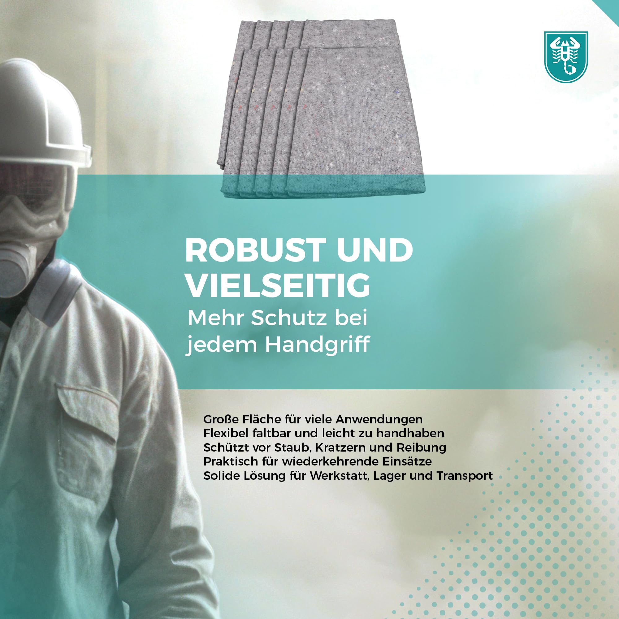 Scorprotect® Packdecke 10er Set 1,50 x 2,00 m – robuste Umzugsdecke 330-350 gr/m², Möbeldecke mit festen Kanten, beidseitig versiegelt, ideal für Transport, Möbel Schutz und Lagerung