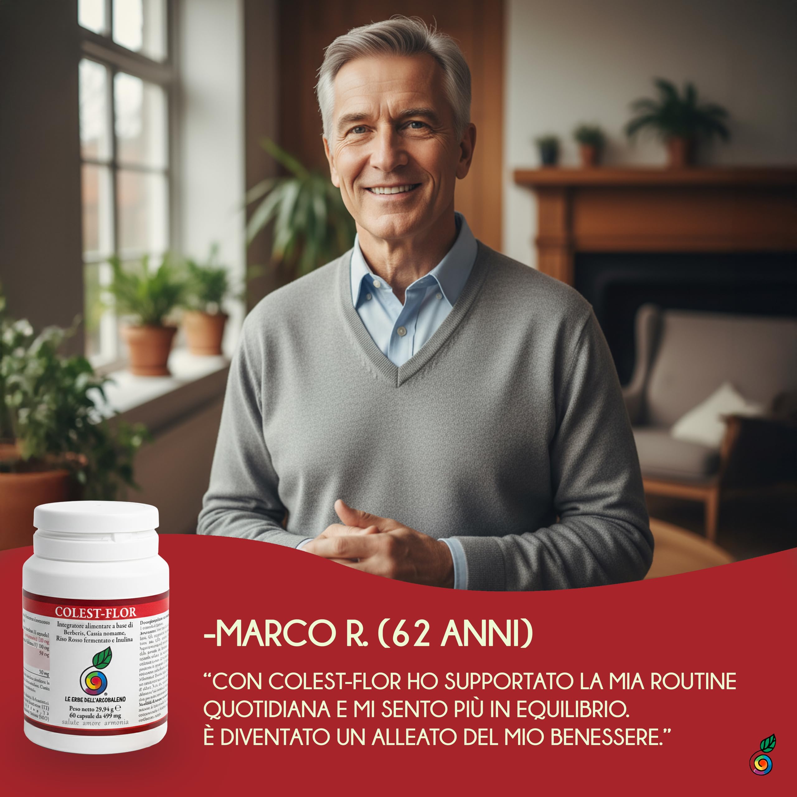COLEST FLOR | Integratore con Riso Rosso Fermentato Colesterolo (Monacolina K 3%) + Berberina + Cassia Noname + Inulina | Supporto al Normale Metabolismo dei Lipidi | 60 Capsule | Made in Italy