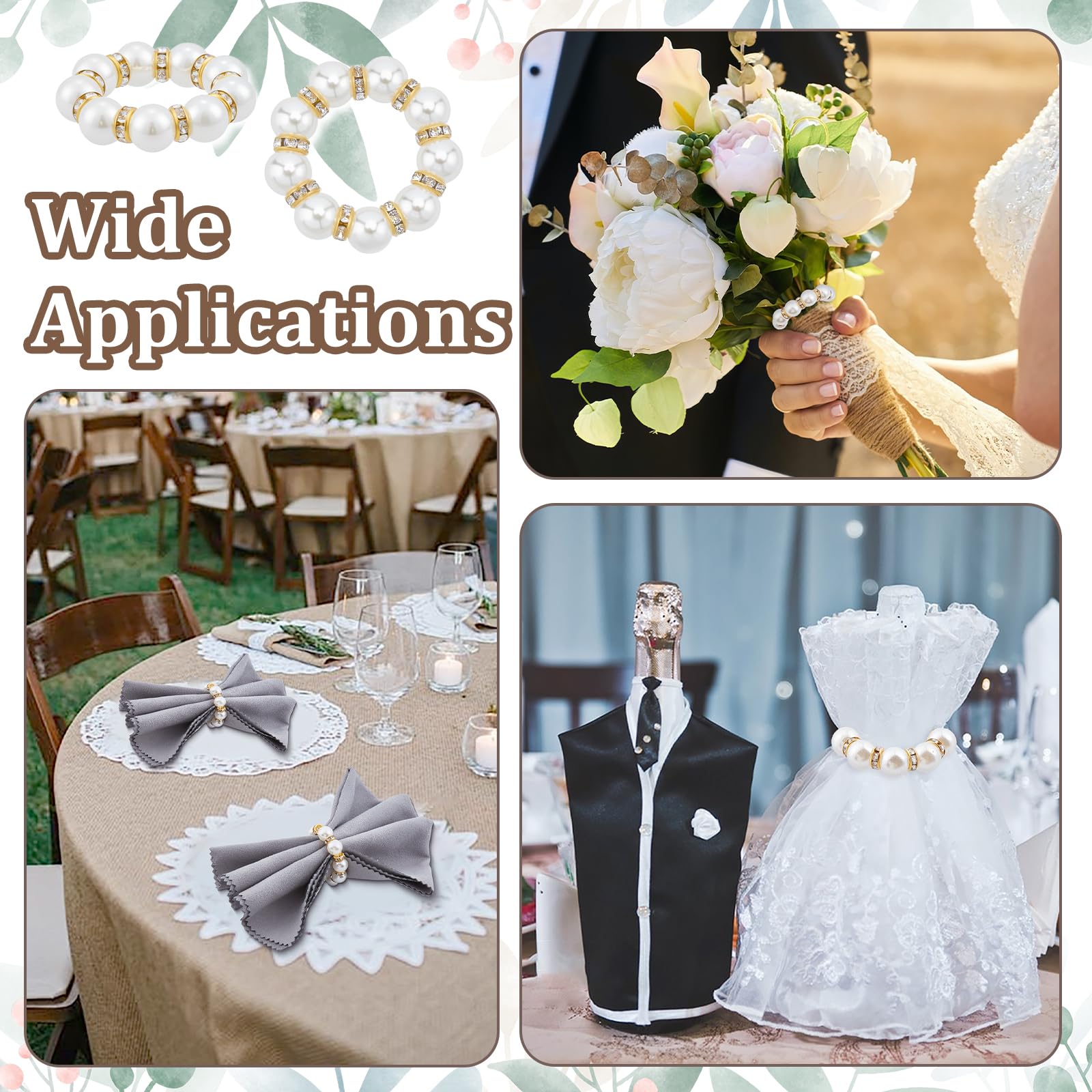 Peacoblue 120 Stück Goldene Serviettenringe mit Imitationsperle, Serviettenhalter für Tischdekoration, Vintage Serviettenringe für Hochzeit und Weihnachtsfeier