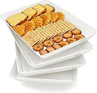 AMGBZT 4-Pack Large White Serving Trays - BPA-Free Plastic Platters for Party Snacks, Fruits, Veggies, Desserts - Shatter-Resistant & Stackable