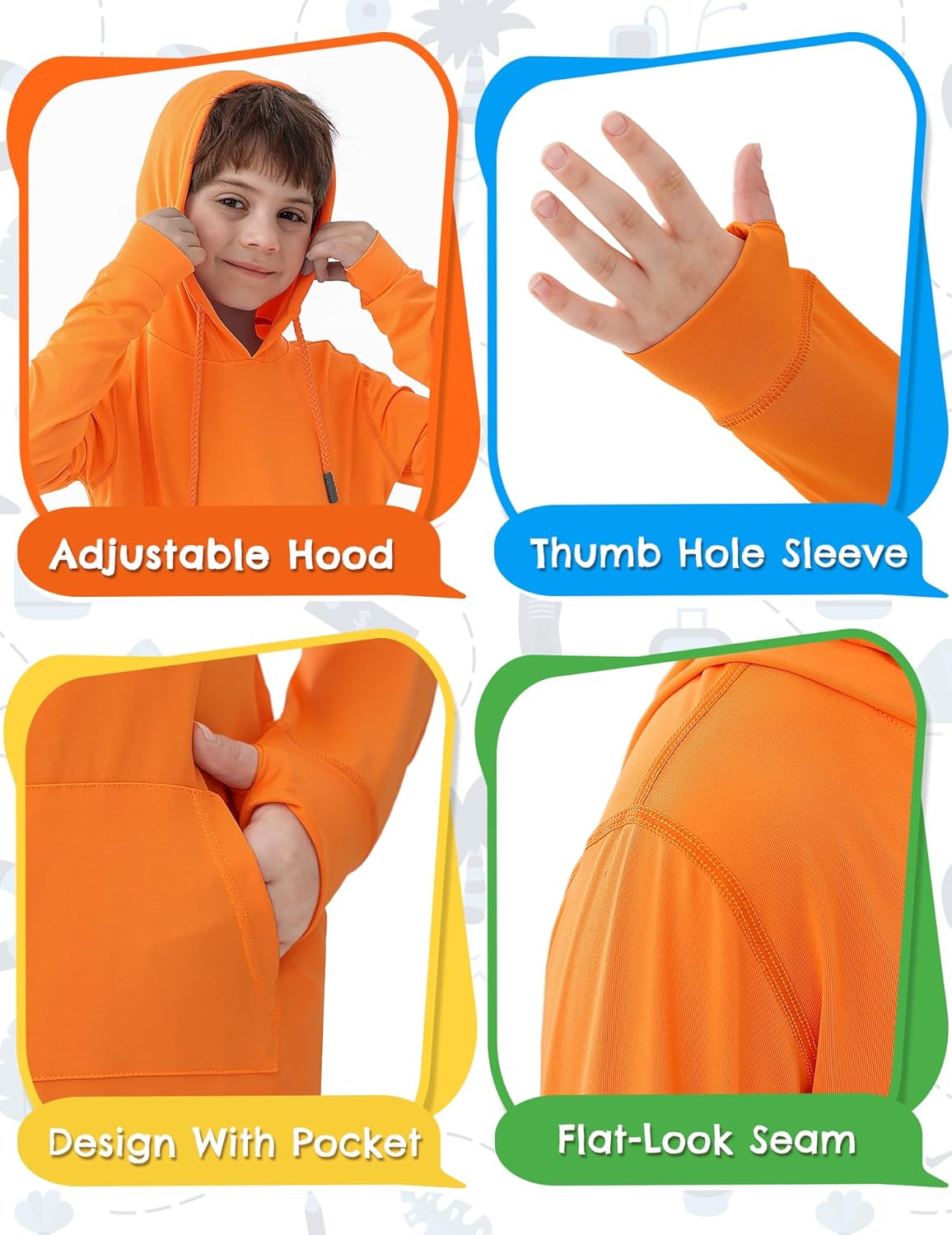 Boys Rash Guard UPF 50+ Swim Shirts Sun Protection Long Sleeve Hoodie Kids Fishing Beach Watersport Shirt with Pocket - Image 4