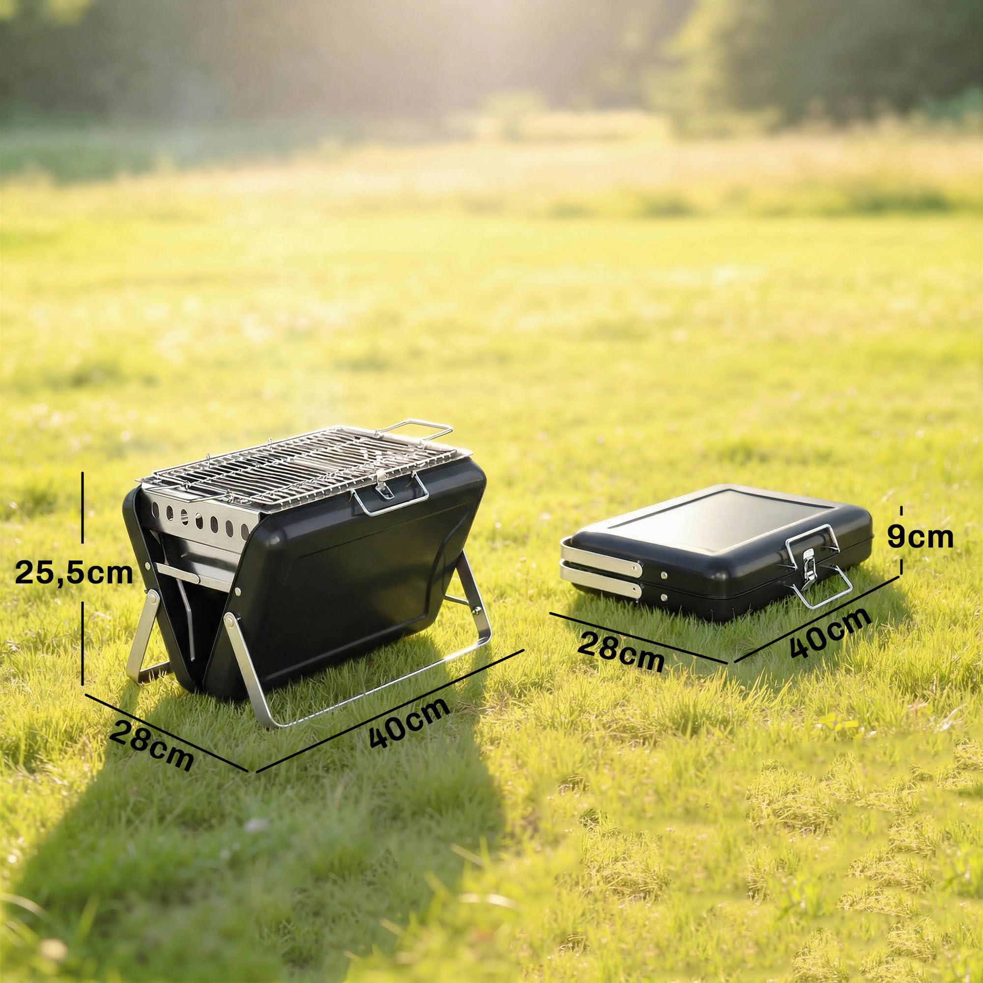Outsunny Barbacoa portátil de carbón Plegable Negro | Con asa, patas plegables, para camping, jardín, cocina al aire libre.