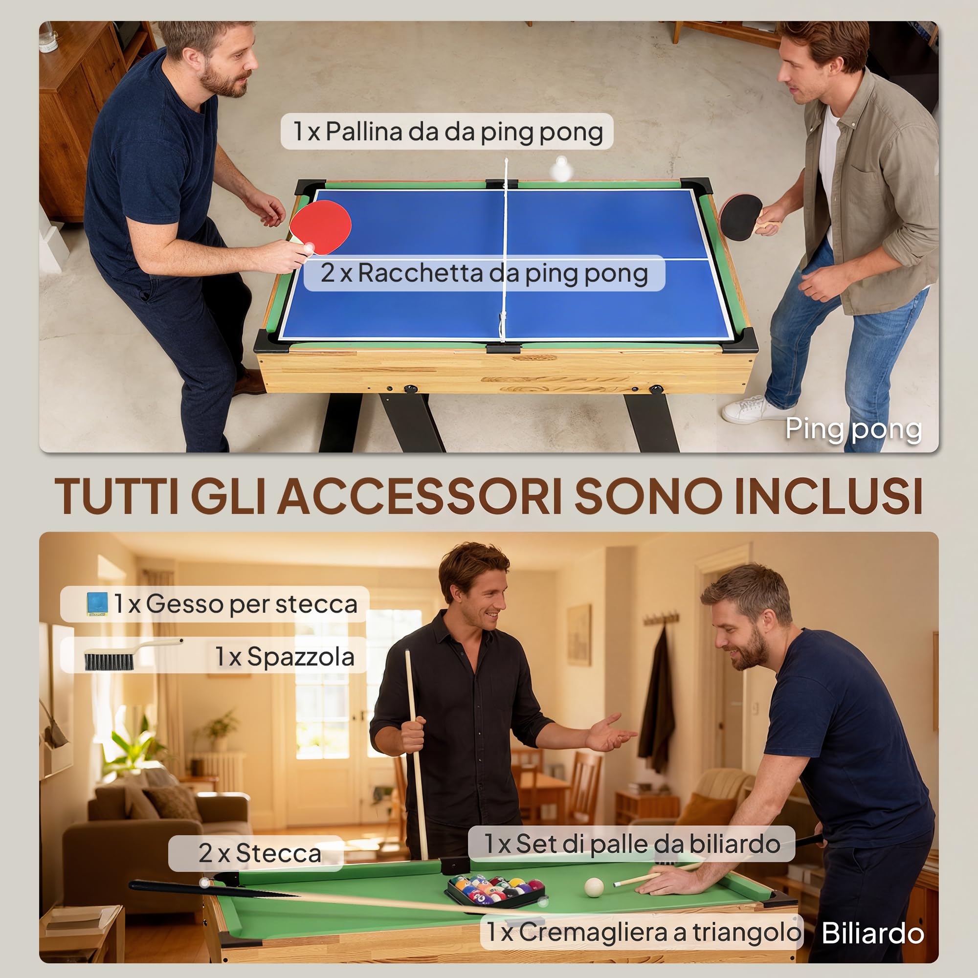 SPORTNOW Tavolo Multigioco 13 in 1 Pieghevole, Tavolo da Gioco Multifunzione con Calcio Balilla, Biliardo, Ping Pong, Ice Hockey, Scacchi, Backgammon, Dama, Bowling ecc. per Adulti Bambini Casa Scuola