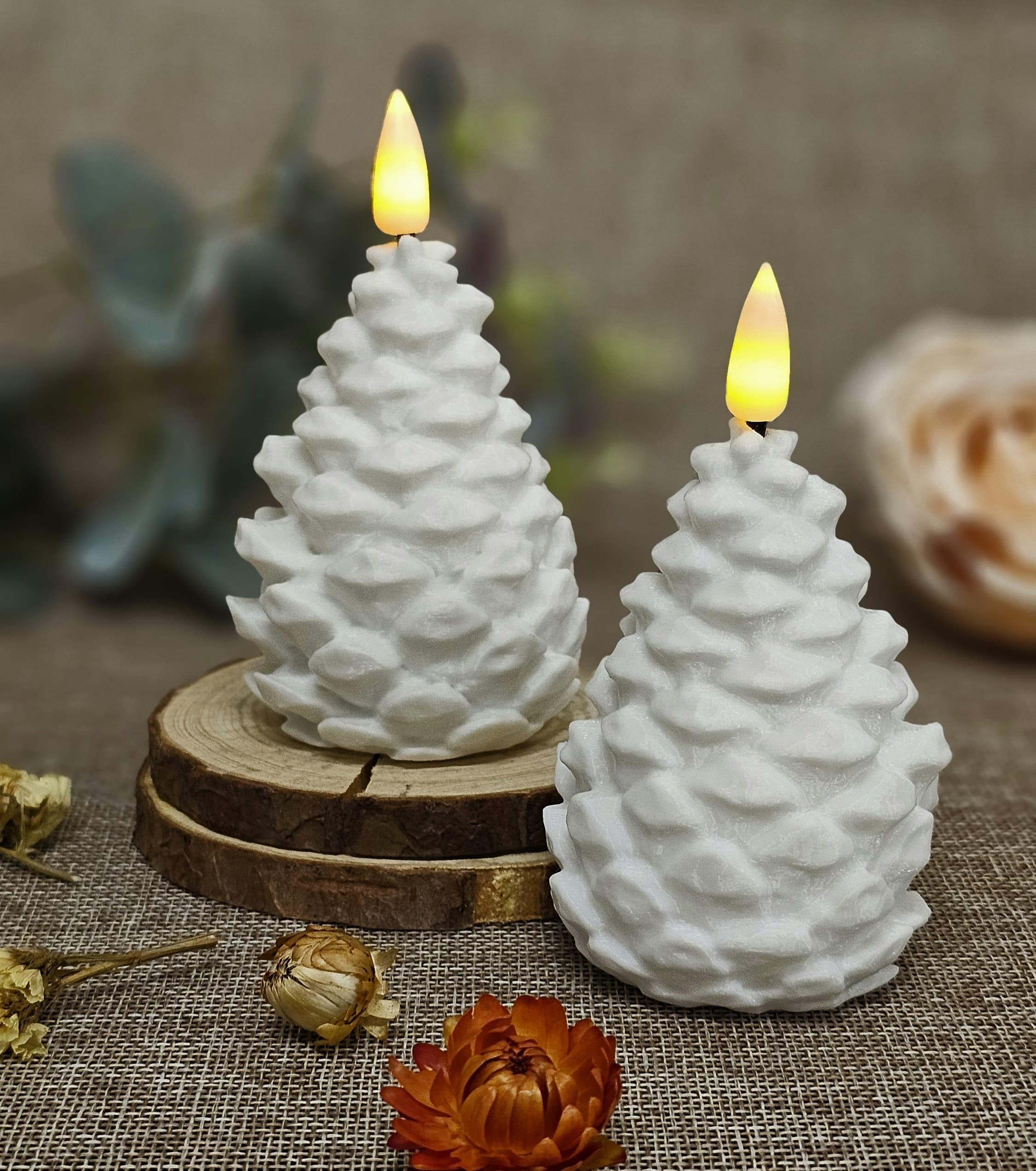 SATYAM KRAFT 2 Pcs Pine Cone Shaped LED Candle Lights | Flameless Decorative Candles for Home Decor, Table Centerpiece, Bedroom, Living Room & Gifting (White)-image-13