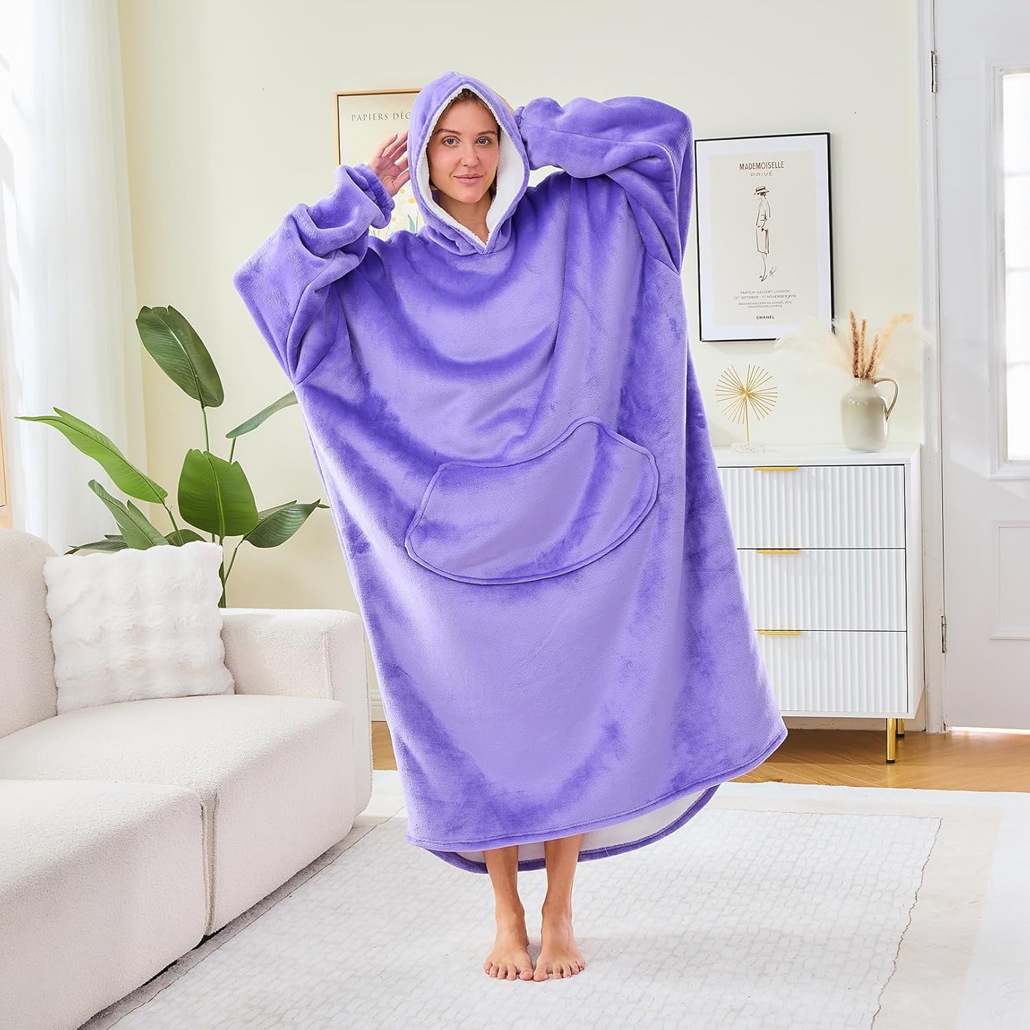 Moinlizy Wearable Blanket Hoodie, Long Thick Hooded Blanket Oversized for Adults Women Men with Pocket and Sleeves - Image 7