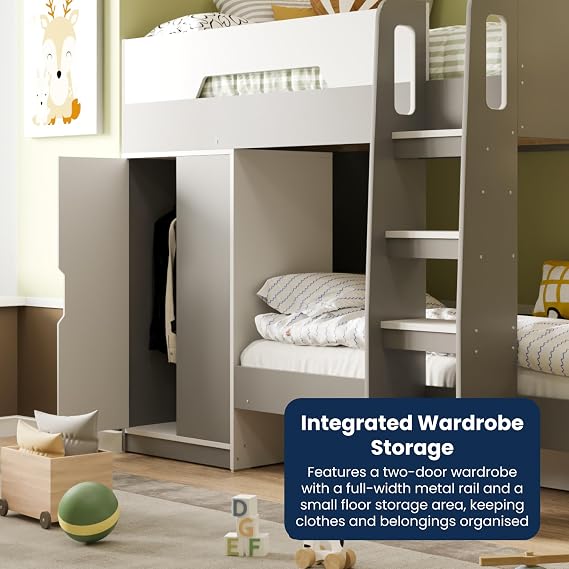 Flair - Benito Double Bunk Bed for Kids (White & Grey)