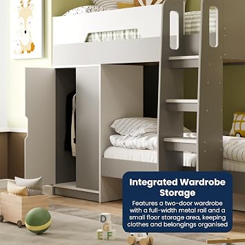 Flair - Benito Double Bunk Bed for Kids (White & Grey)