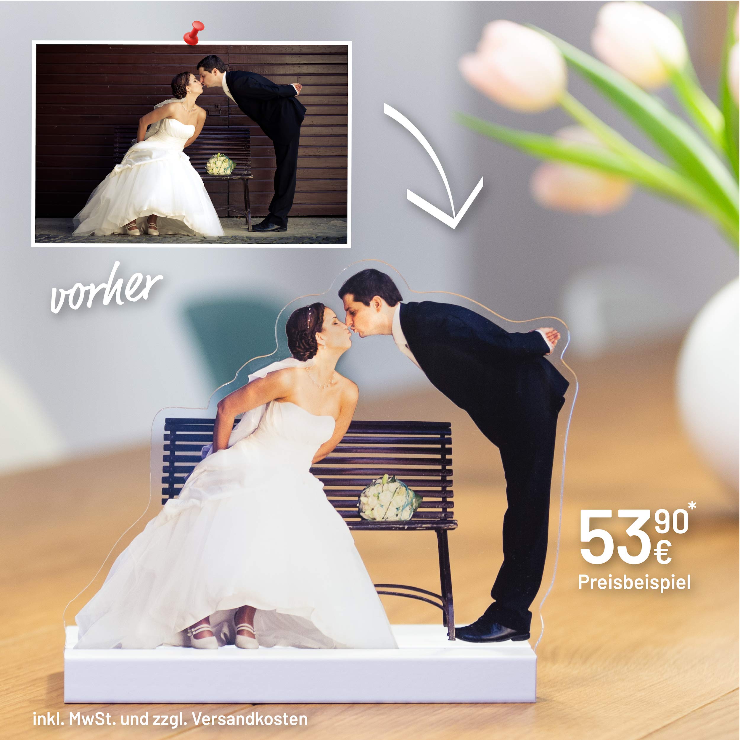 Plexipeople – Tu Foto en Vidrio acrílico – Regalos Personalizados en plexiglás Nacimiento, Boda UVM, acrílico, Blanco, L (20x25cm)
