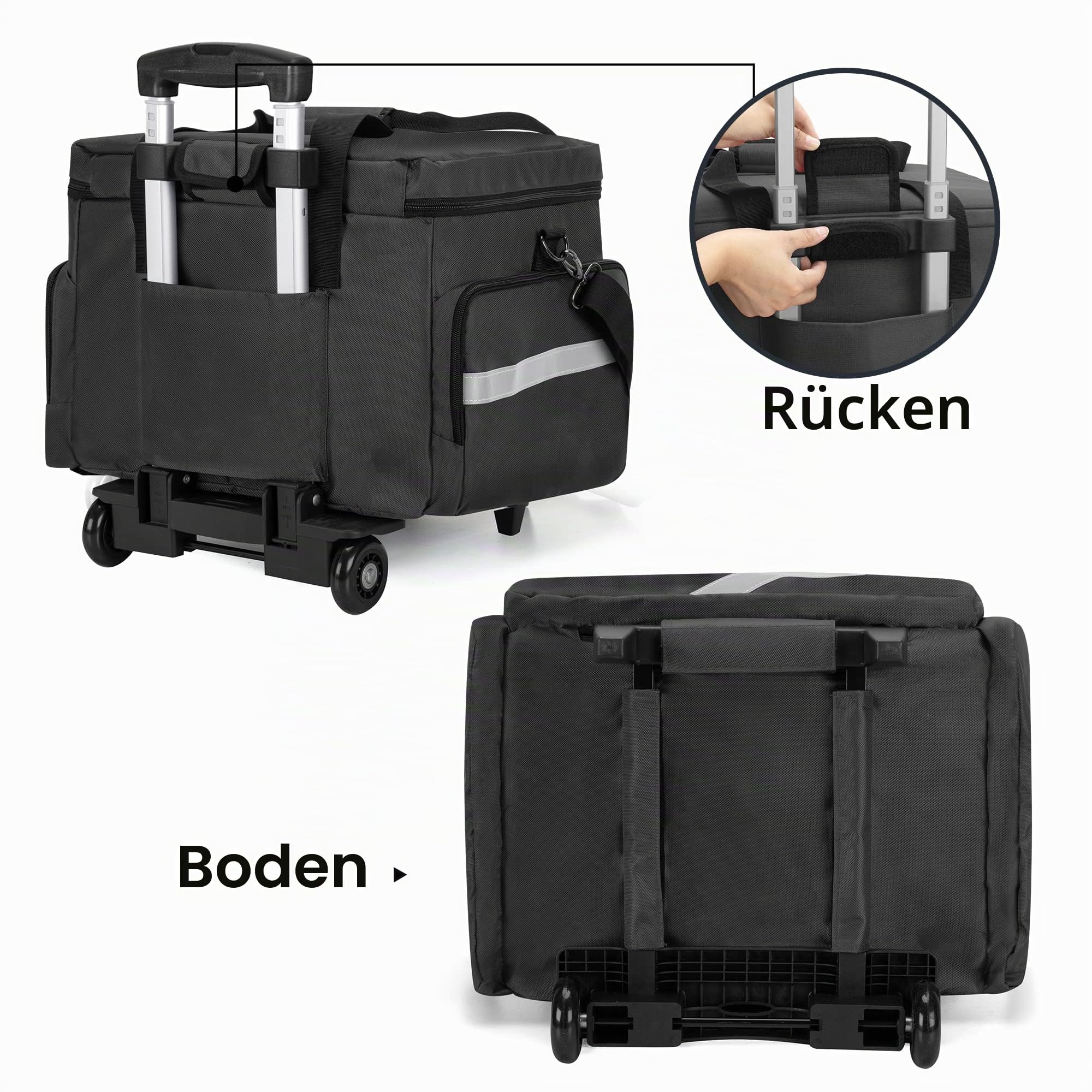 Trunab Rollende Medizinische Tasche mit Abnehmbarem Trolley, Notfalltasche mit Abnehmbaren Trennwänden, Erste-Hilfe-Tasche Leer für Ärzte, EMT, EMS-Profis, Schwarz–Patentiertes Design