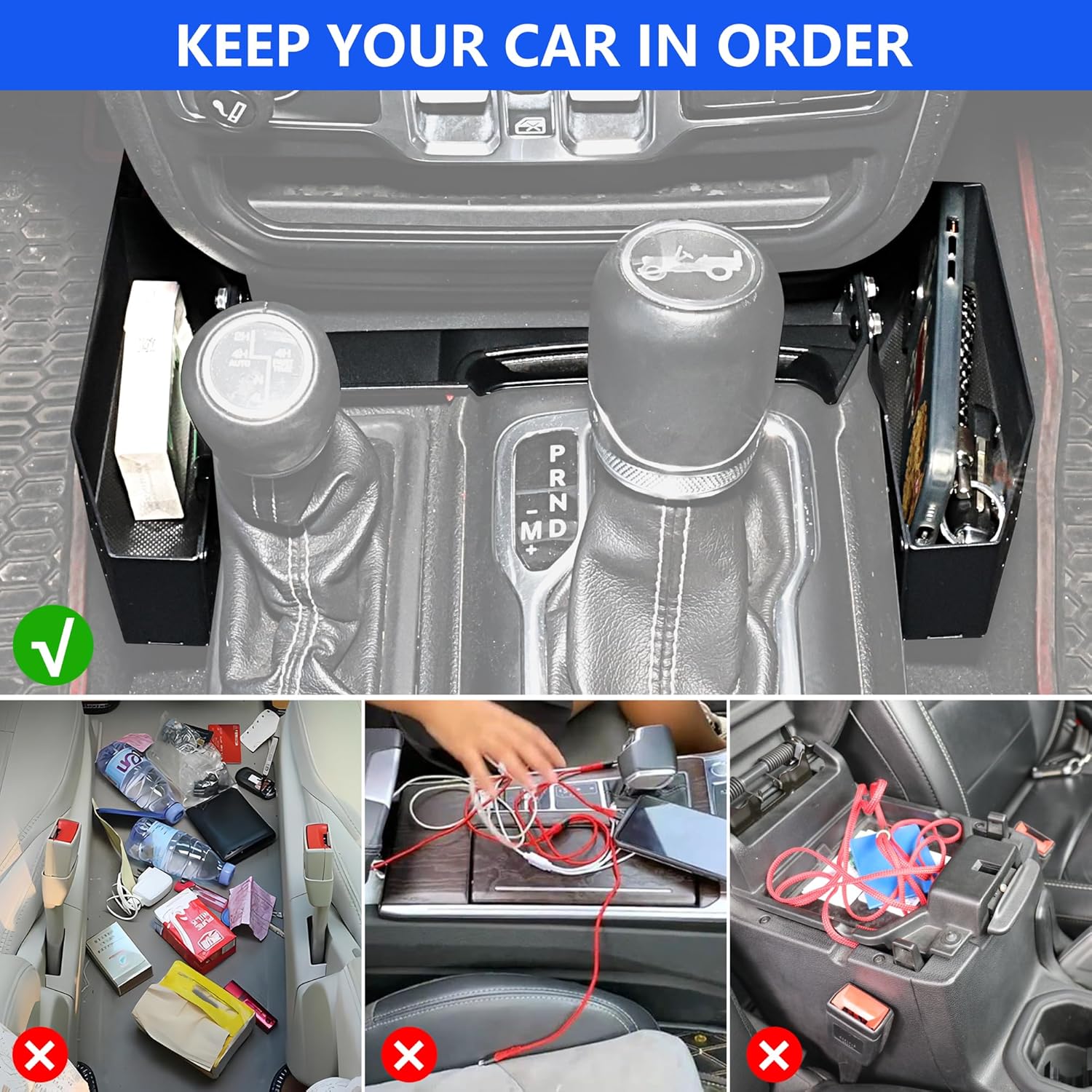2 PCS Gear Shift Side Storage Tray for 2018-2023 Jeep Wrangler JL & Gladiator JT, Metal Console Organizer Box, Interior Accessories