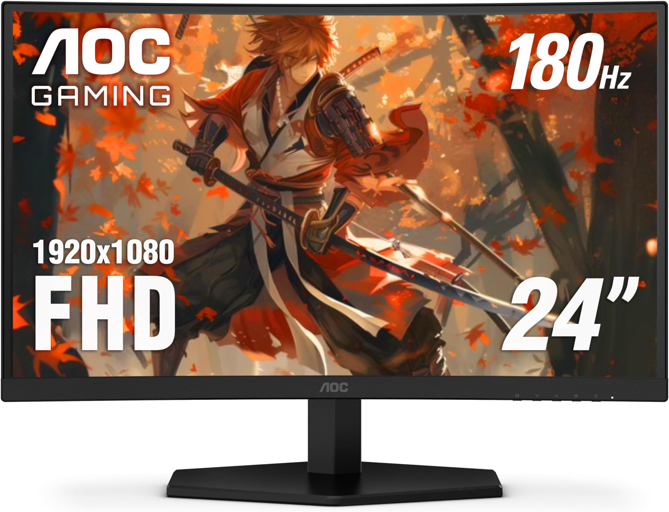 AOC C24G42E 24" Curved Gaming Monitor 1500R Frameless Ultra Fast FHD 1080p MPRT 180Hz 0.5ms HDMI 2.0x2 1 Display Port HDR 2 x 2W Speakers, 3 Year Light Spot