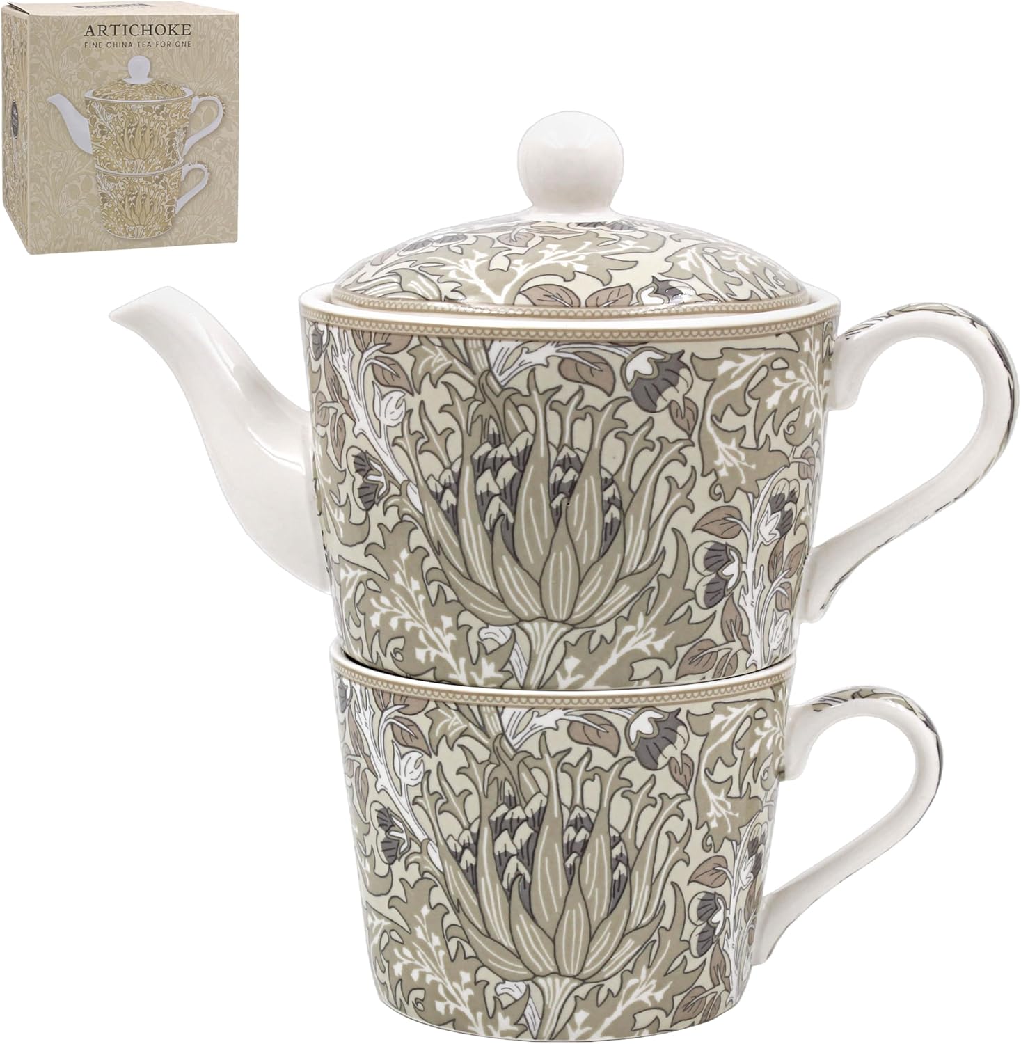 The Leonardo Collection William Morris Christmas Artichoke Tea for One – Festive Teapot and Cup Set with Elegant Seasonal Design, Decorative Gift for Tea Lovers and Stylish Holiday Kitchen Tableware