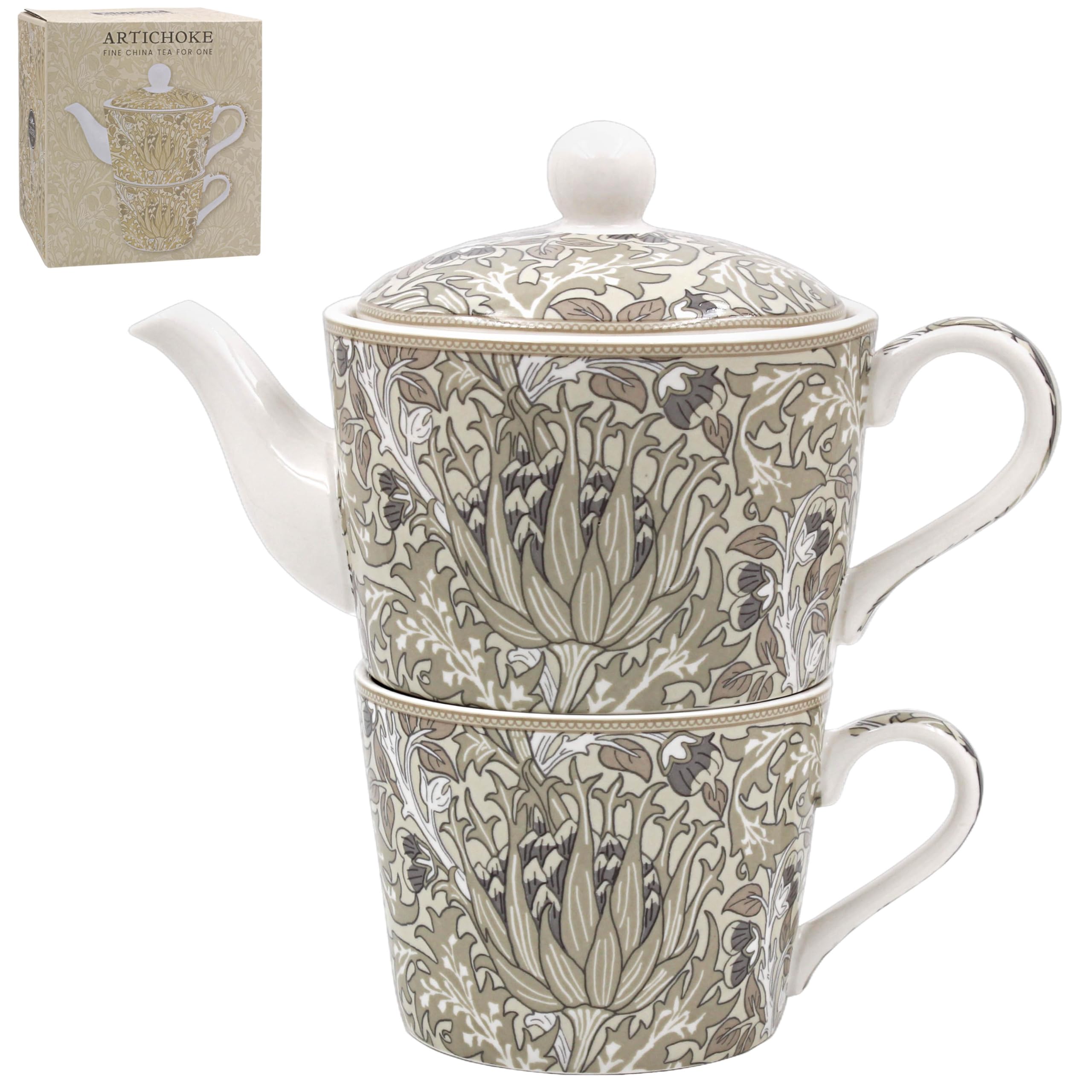 Elegante juego de tetera y taza festiva con exclusivo diseño de temporada William Morris