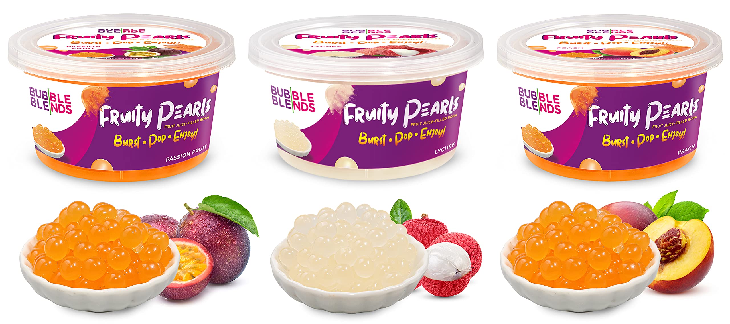 Buy Bubble Blends Cherry, Lychee, Passion Fruit Popping Boba Variety