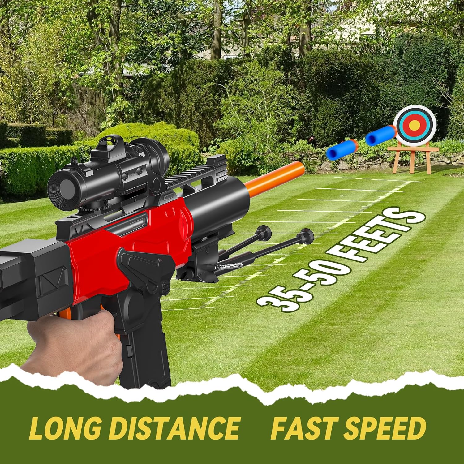 Toy Gun Automatic Sniper Rifle with Scope, Tactical Vest Kit, Toy Foam Blasters with 200 Soft Bullets, 2 Magazinine and Bipod, Electric Gun for Boys Age 8-12, Gifts for Birthday Christmas