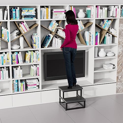 Miniatura 7 de YAKANJ Taburetes para adultos y niños, taburete resistente para cocina y baño, soporta hasta 500 libras de capacidad, marco de metal, tela gris