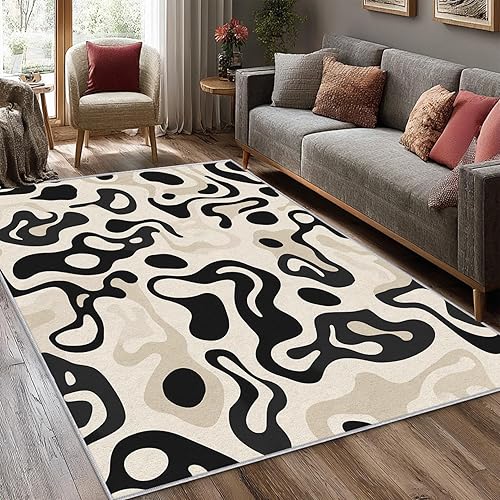 Miniatura 8 de Mid Century Rugs for Living Room, 3x5 70s Retro Modern Abstract Area Rug, Mid Century Decor for Home Bedroom, Non Slip Washable Soft Indoor Carpet