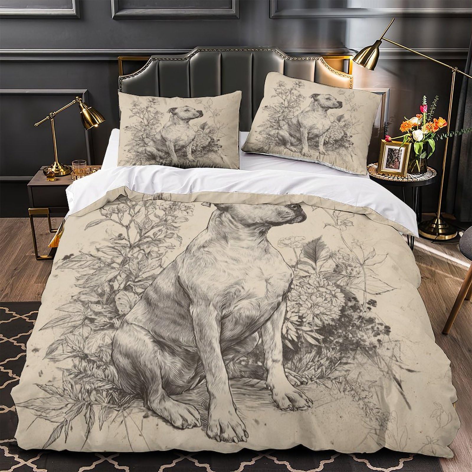 Housse de couette effet 3D relief Pitbull en tissu microfibre supérieure