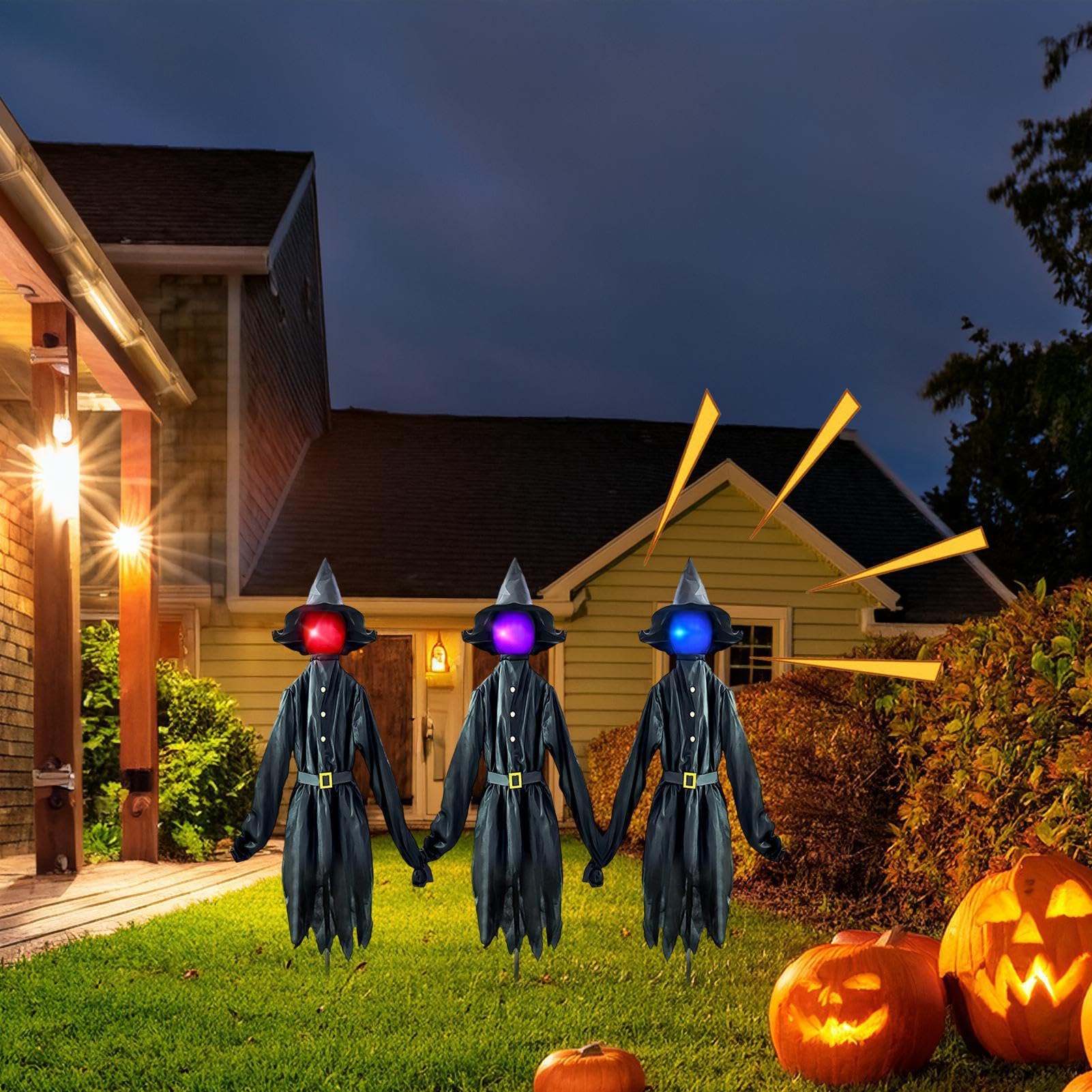 Dekoracje Czarownicy Halloweenowa Upiorna Dekoracja Ogrodowa Zasilana | Straszna Figurka Imprezowa LED 150 cm Wewnętrzna Do Ogrodu Na Podwórko Patio Trawnik Przed Drzwi Wejściowe Na Przy