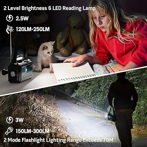 Miniatura 6 de NOAA - Radio de alerta meteorológica de emergencia, manivela de mano de gran capacidad con energía solar, radio AM/FM/onda corta para el hogar