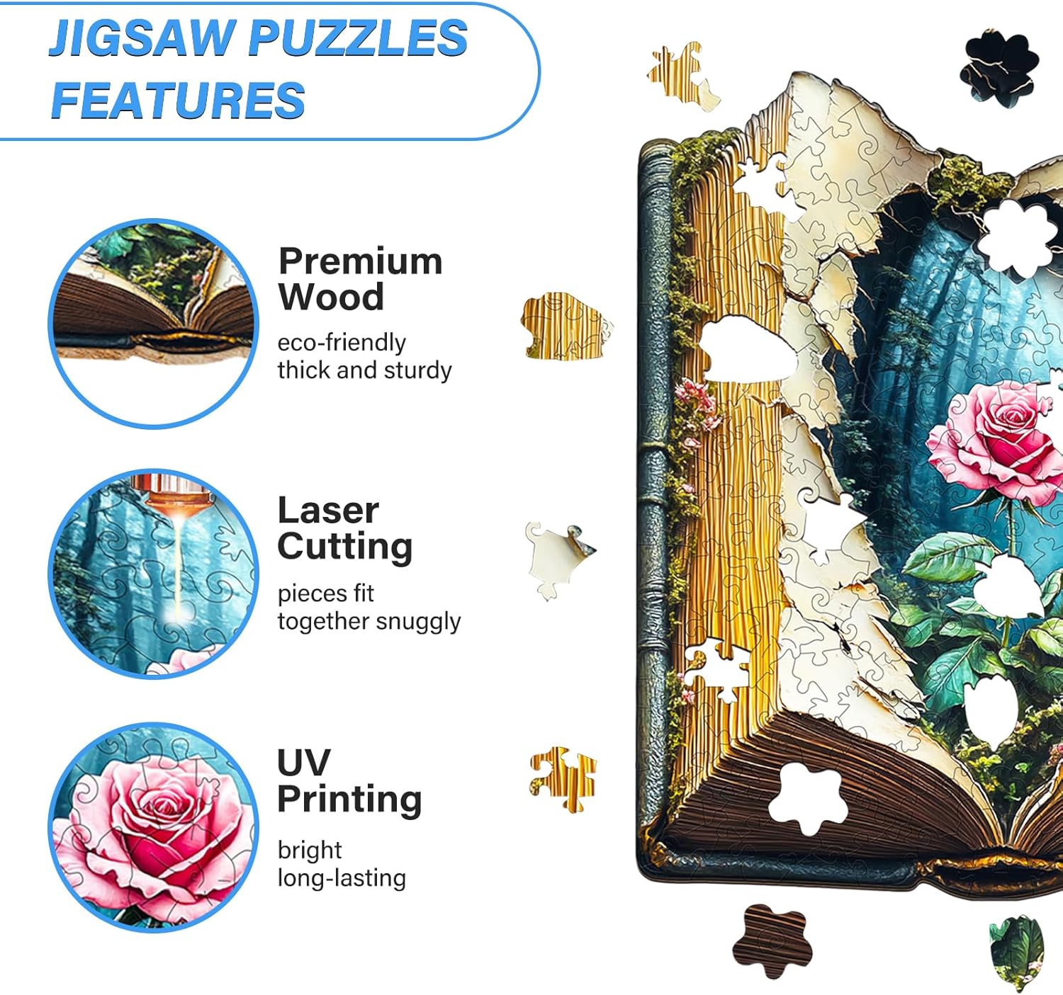 Wooden Puzzles for Adults, Wood Jigsaw Puzzle, Wooden Blooming Story Puzzles, Family Puzzle Game (M-11.4 * 10.1in 200pcs)