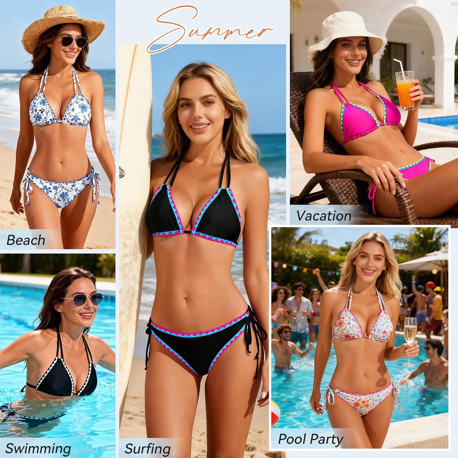 American Trends Women's String Triangle Bikini Two Piece Bikini Sets for Women Sexy Swimsuit Halter Top Bathing Suit - Image 7