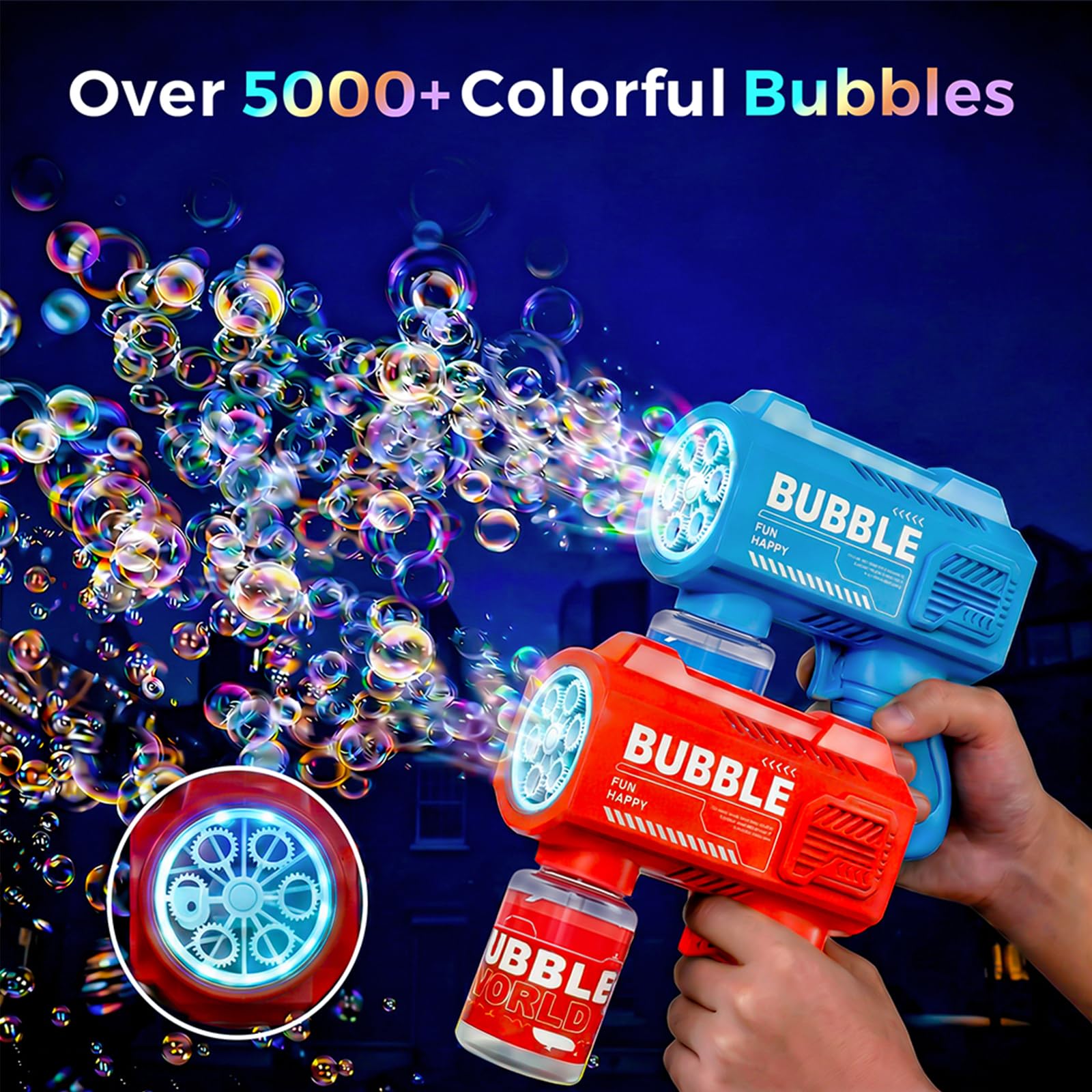 4PCS Pistolets à Bulles pour Enfants, Machine Bulles Automatique 5000+ Bulle par Minute avec Lumières/Solution(4 Flacons+10 Recharge),Souffleur de Bulles pour D'extérieur Cadeau Fête Mariage
