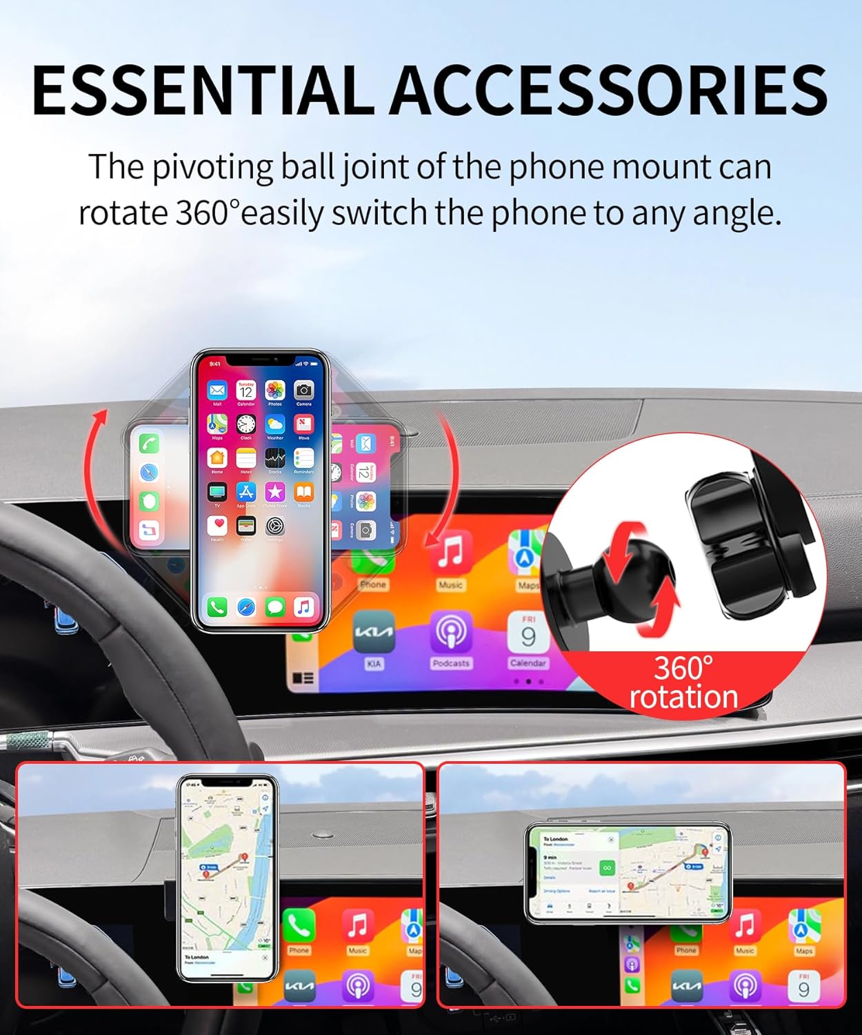 Car Phone Holder for 2024-2026 KIA Sorento Accessories 12.3-Inch Screen Fixed Clip, 360° Rotation Phone Mount Compatible with MagSafe, Cell Phone Holder Does Not Affect Air Vent