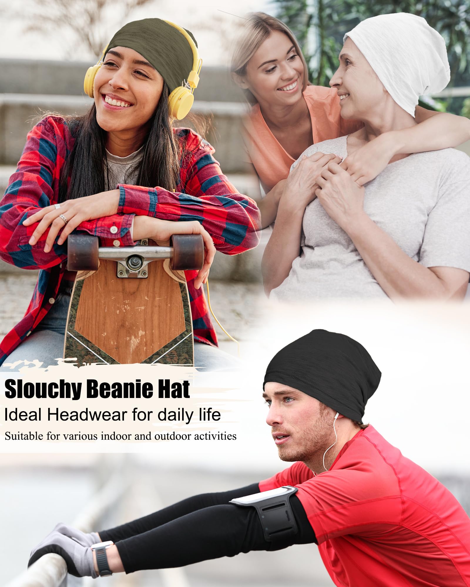 Simapu 100% Cotton Beanie for Men Women, Thin Slouchy Beanies Lightweight Chemo Skull Cap Daily Summer Hat Oversize Headwear — view 6
