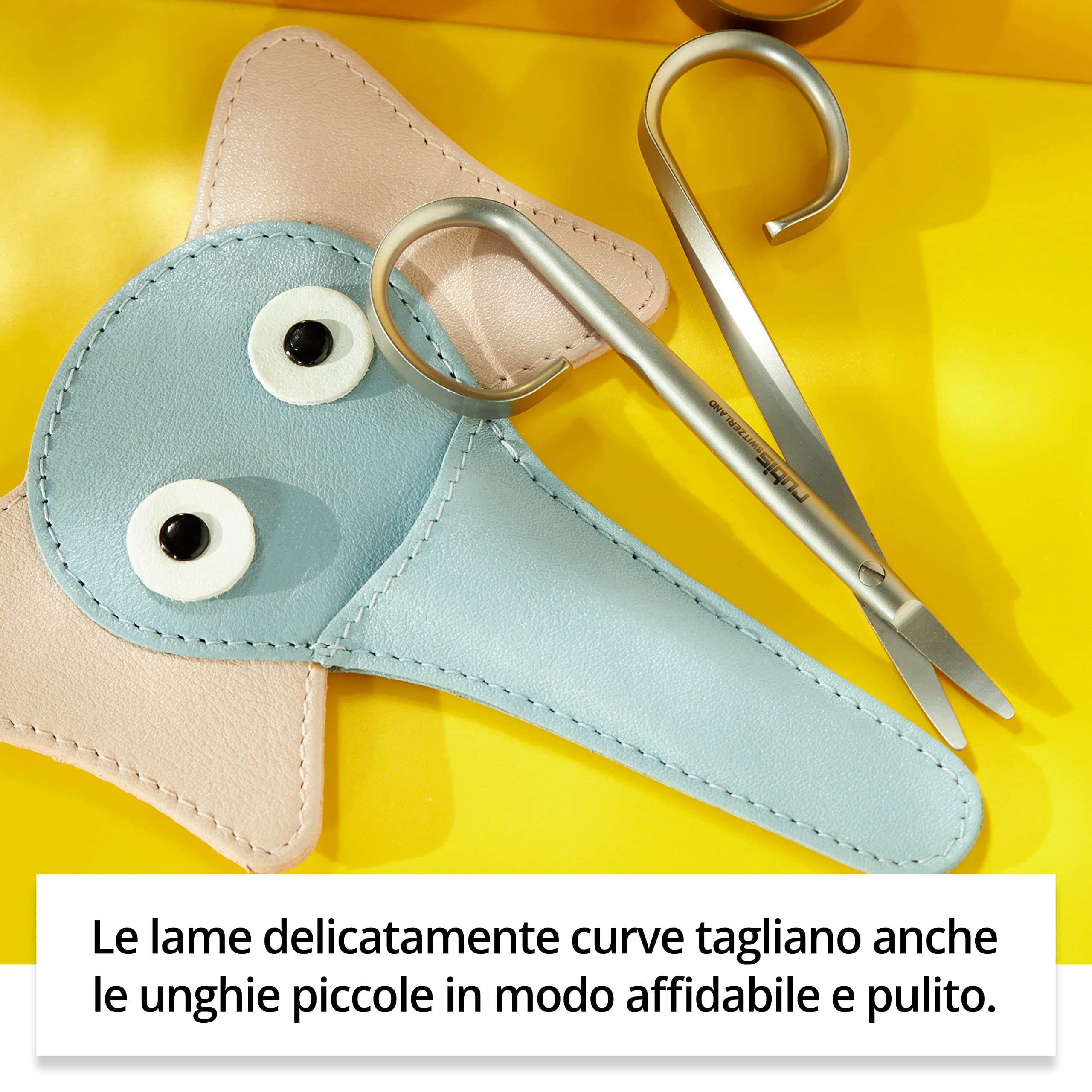 Rubis Kid - Forbici per unghie con custodia Elefantina, di alta qualità, arrotondate con custodia in pelle, forbici per unghie per bambini, punta rotonda