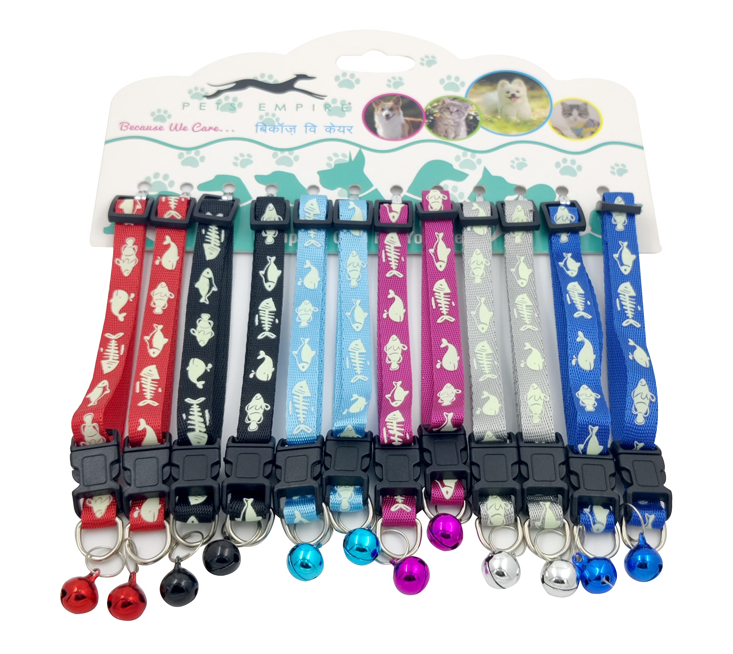 PETS EMPIRE 2 Pcs Cat Puppy Collar Glow in The Dark Fish Print Pet Collar Anti-Lost & Quick Release Buckle- Color May Vary (B09V1G19RQ) Amazon Price History, Amazon Price Tracker