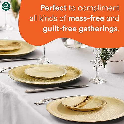 Miniatura 24 de ECO SOUL - Platos de hoja de palma desechables 100% compostables, biodegradables, como platos de bambú, ecológicos de 10 y 8 pulgadas, resistentes