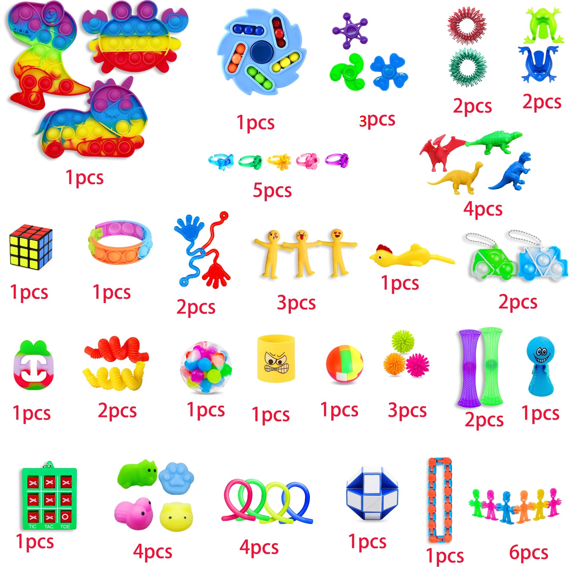 64 Pezzi Fidget Toys Set, Giochi Sensoriali Anti Ansia e Stress Per Adulti e Bambini, Push Bubble Twist Cubo, Antistress Ufficio, Regalini Fine Festa Compleanno Per Bambini Adulti Autismo