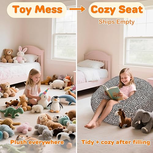 Miniatura 68 de Lukeight - Puf de almacenamiento de animales de peluche para niños, funda para puf de dinosaurio con cremallera para organizar la habitación de