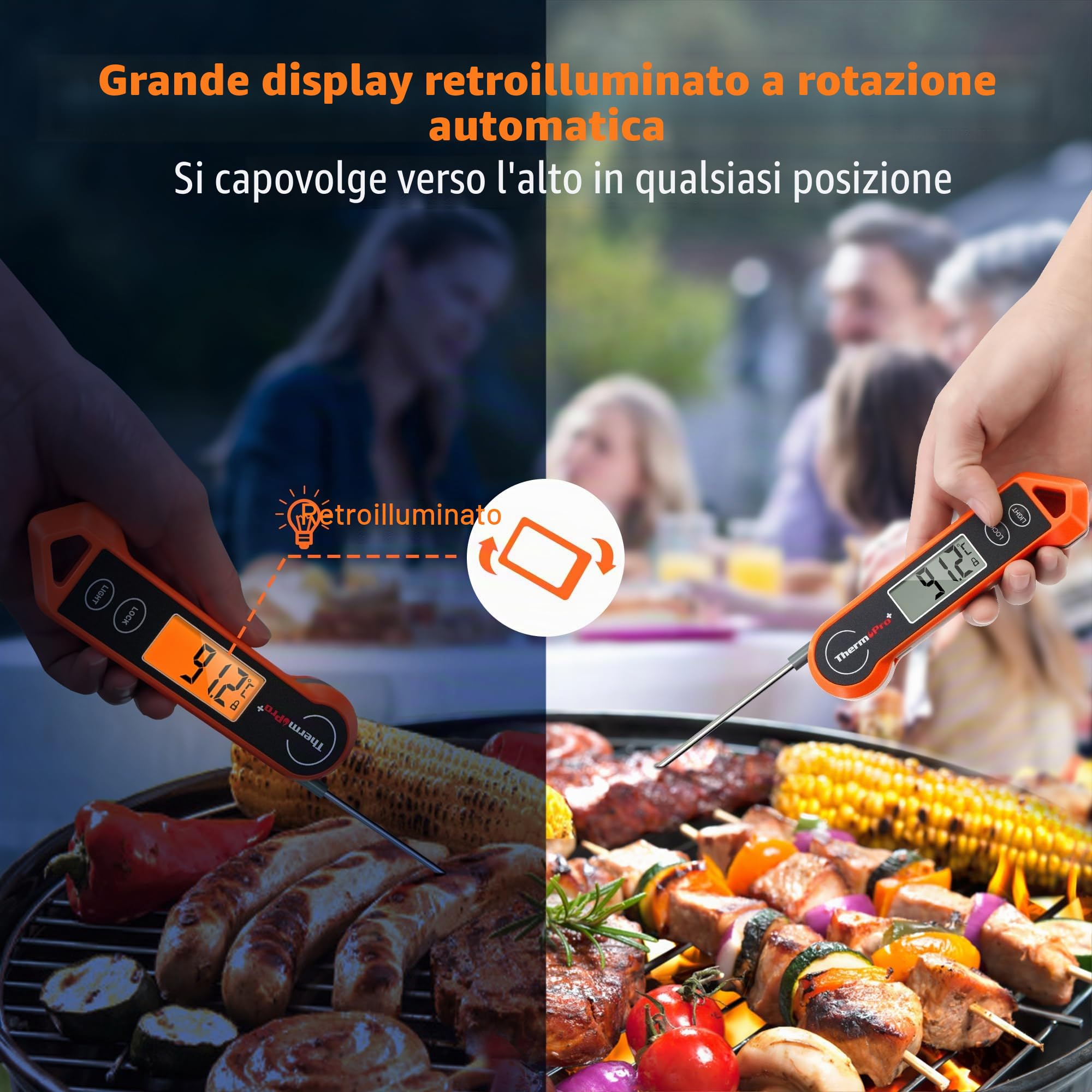 ThermoPro TP19H Termometro digitale per carne per cucinare con retroilluminazione ambidestra, impermeabile per alimenti da cucina BBQ Grill Affumicatore Olio per friggere Caramelle Lettura istantanea
