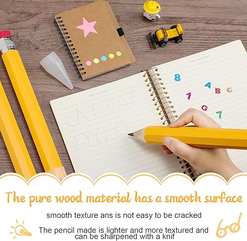 Miniatura 4 de Leinuosen 6 lápices de madera jumbo para decoración de regalo, 14 pulgadas, gigantes, grandes, divertidos, cómicamente, amarillo, con borrador, para