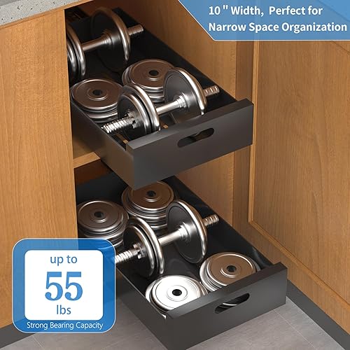 Miniatura 6 de Organizador de gabinete extraíble profundo de 10 pulgadas de ancho, cajón deslizante resistente para cocina, dormitorio y baño, fácil instalación y
