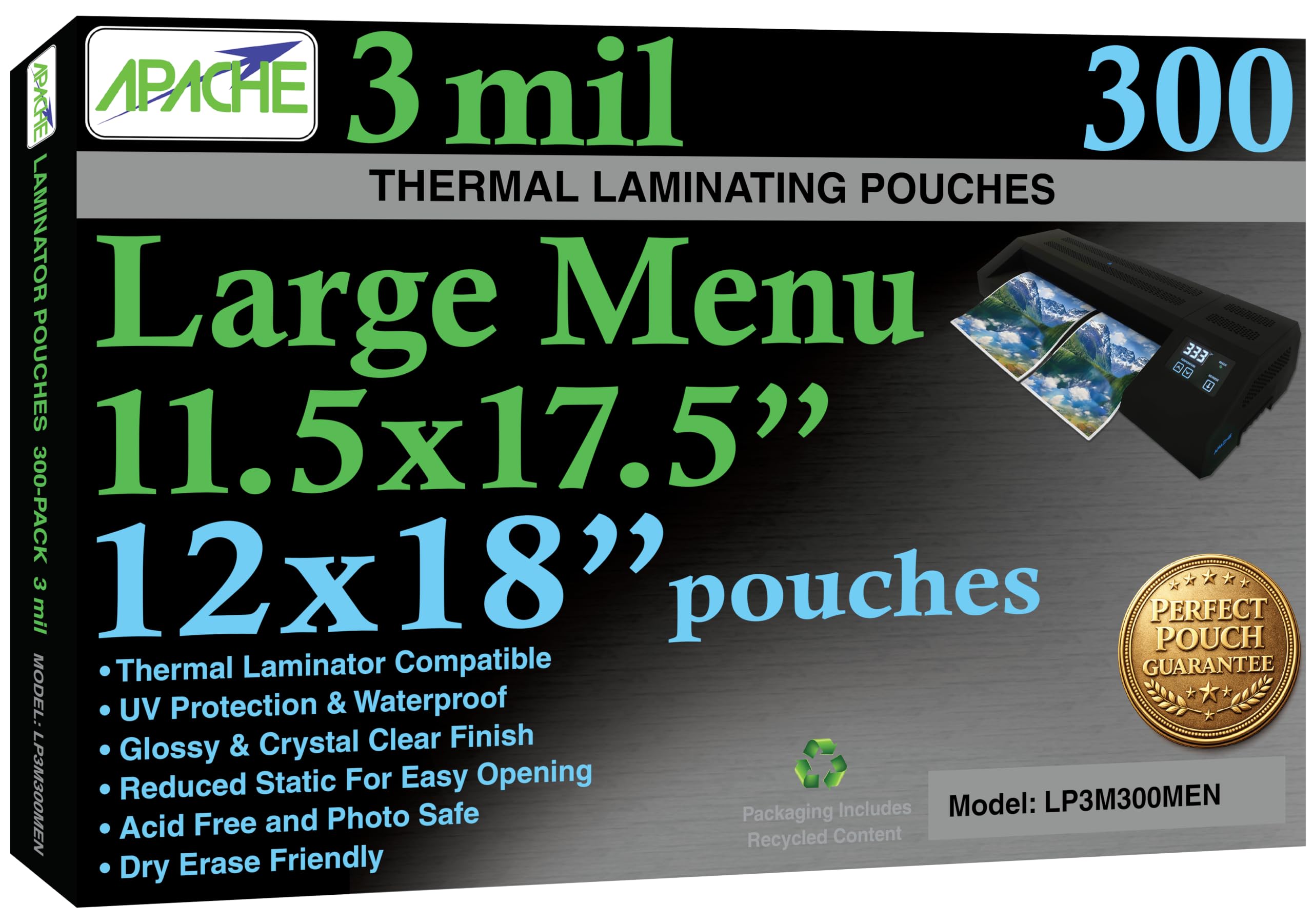 Apache 300 Pack Laminating Sheets, Holds 11.5 x 17.5 Inch Sheet